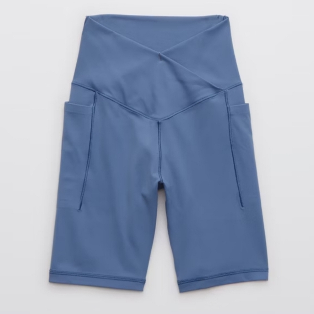aerie Slate Blue High-Rise Bike Shorts with Side Pockets